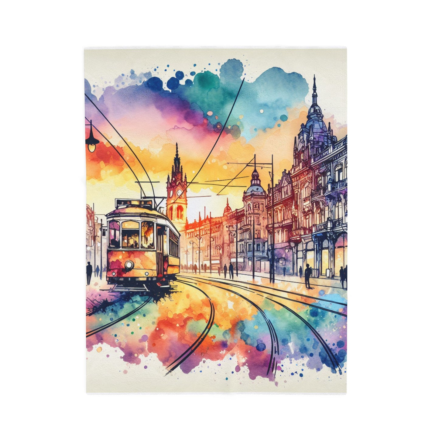 Tramway Journey Through Artistic Streets - Plush Blanket