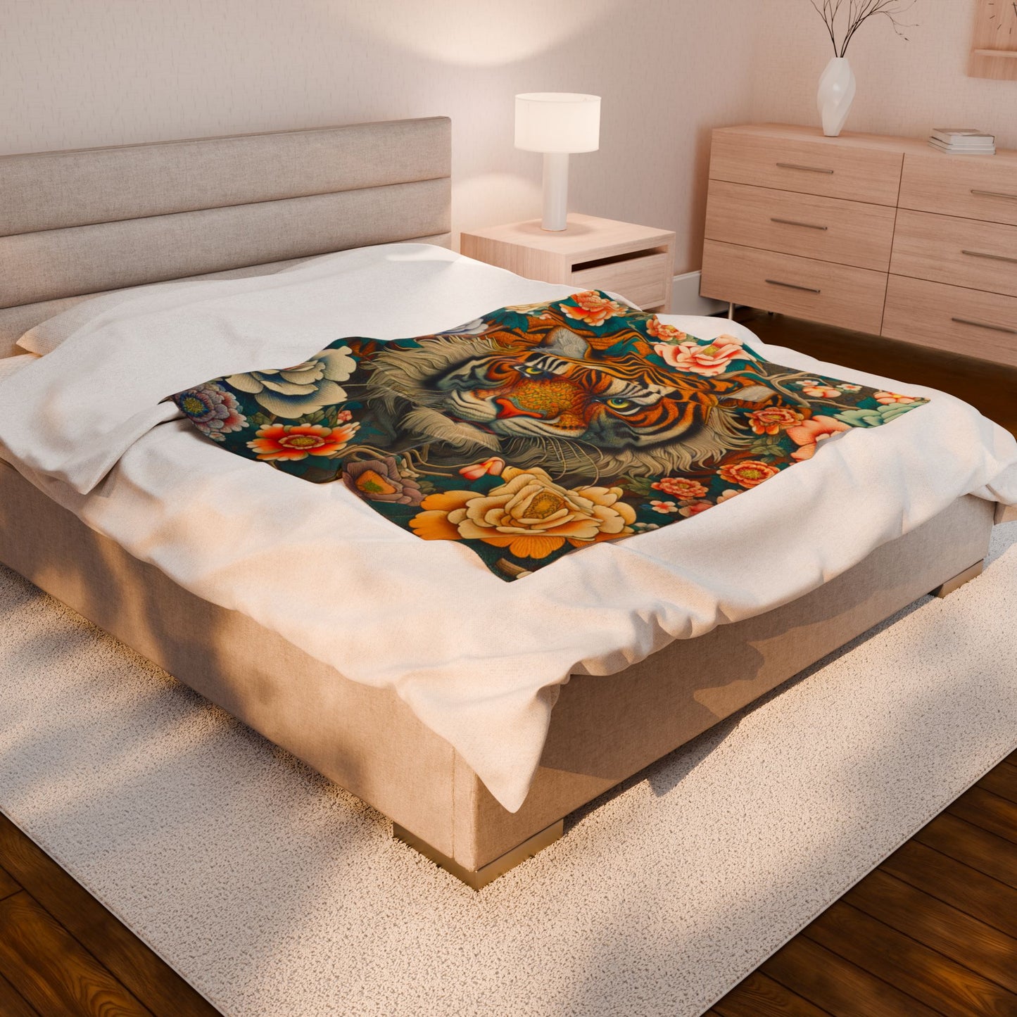 Tiger's Realm in Bloom - Plush Blanket