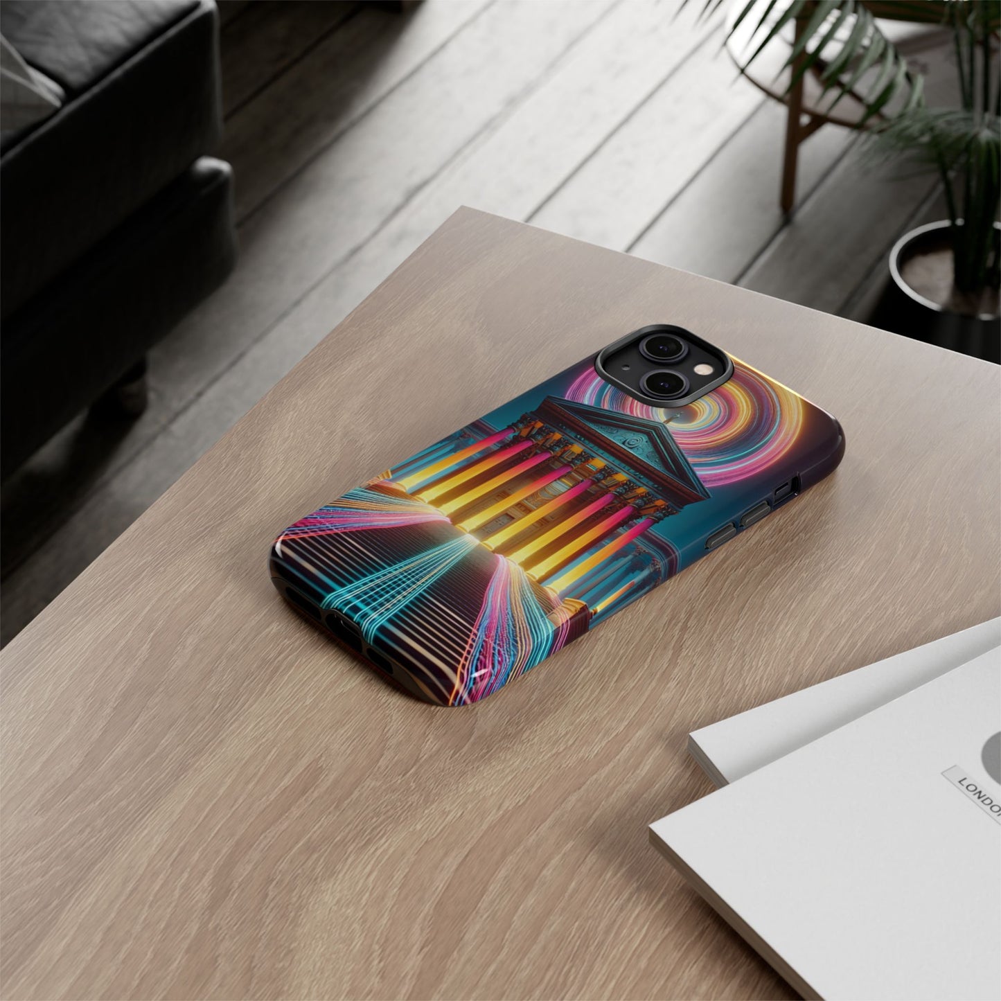 Illuminated Landmark with Colorful Trails - Phone Case