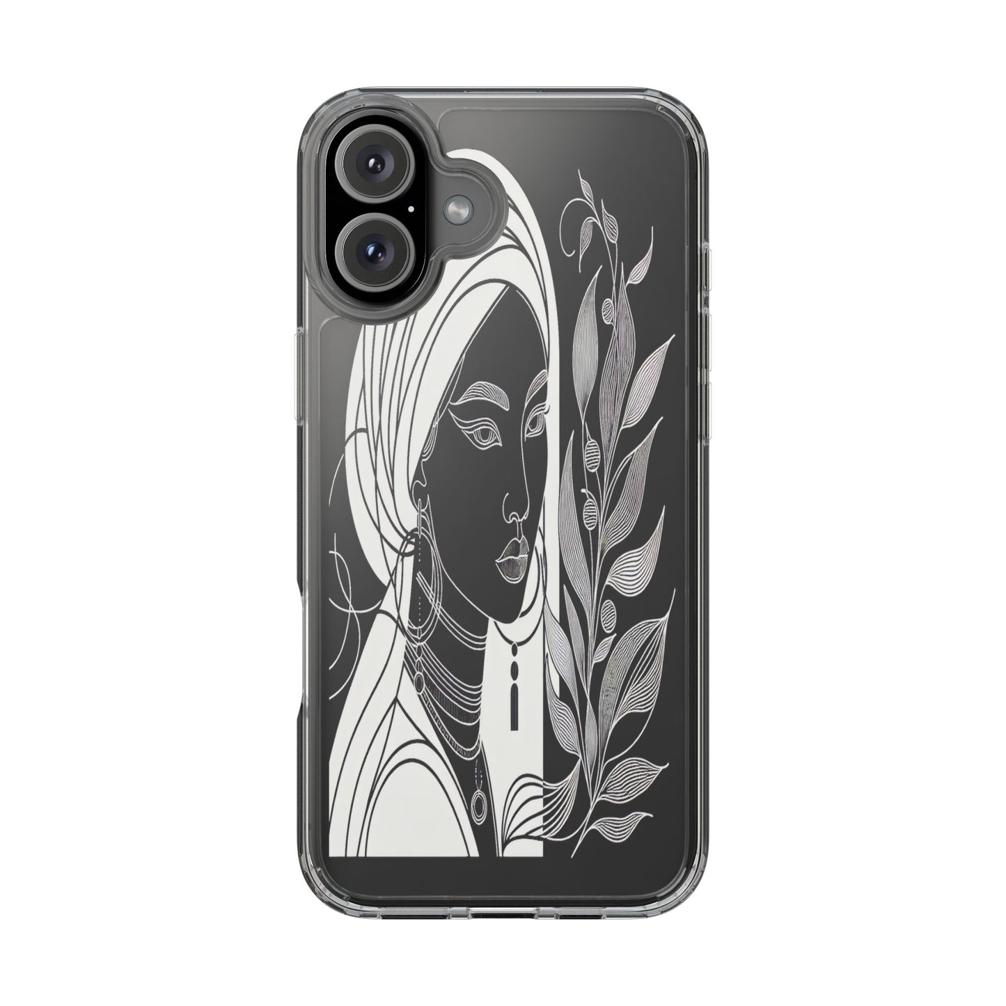 Transparent Mystical Portrait in Lines Iphone Case Compatible With Iphone 16 15 14 - Clear Phone Cover