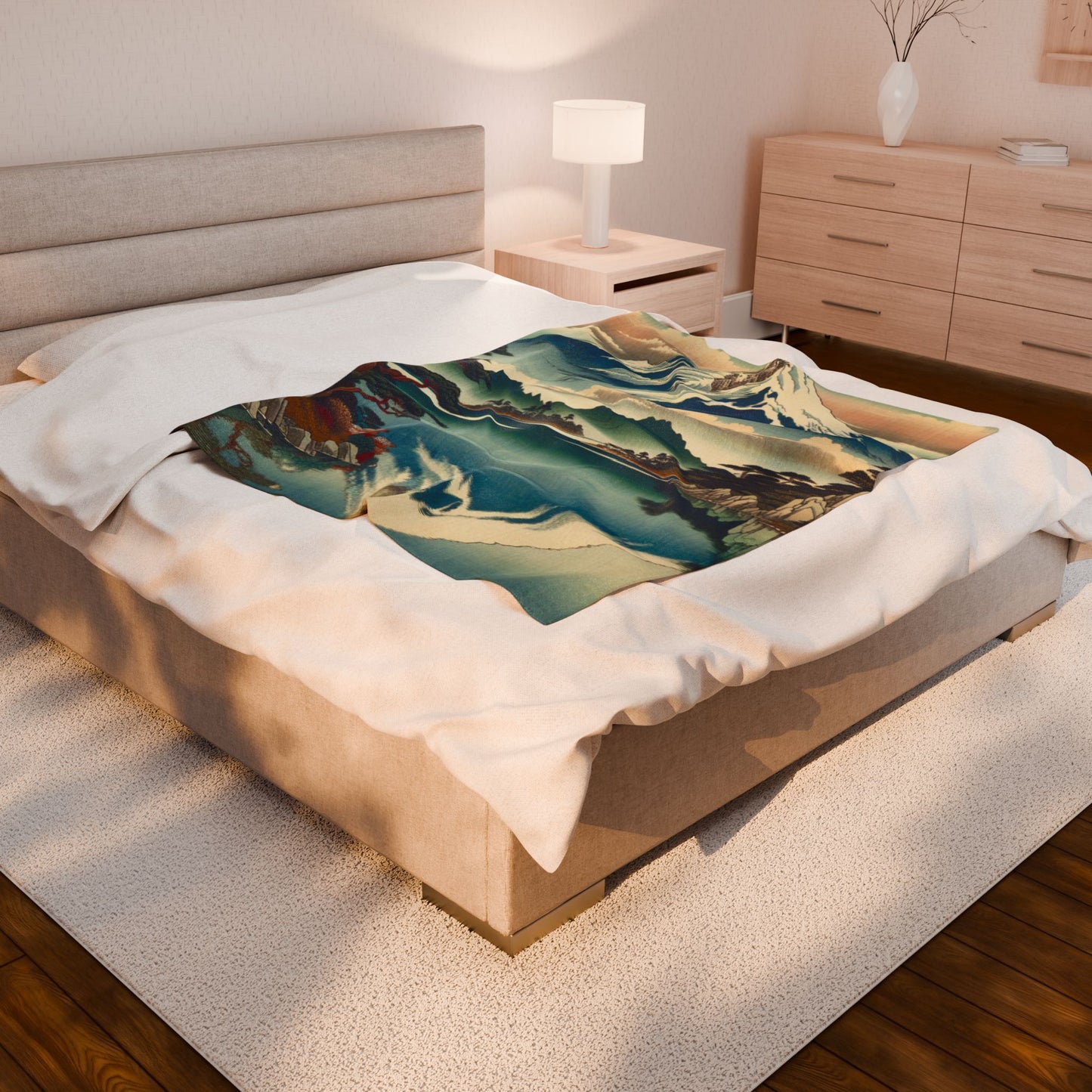 Majestic Peaks and Tranquil Lake - Plush Blanket