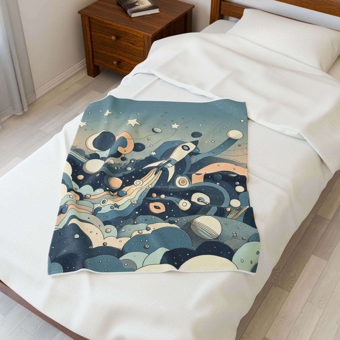 Rocket's Voyage Through Cosmic Seas - Plush Blanket