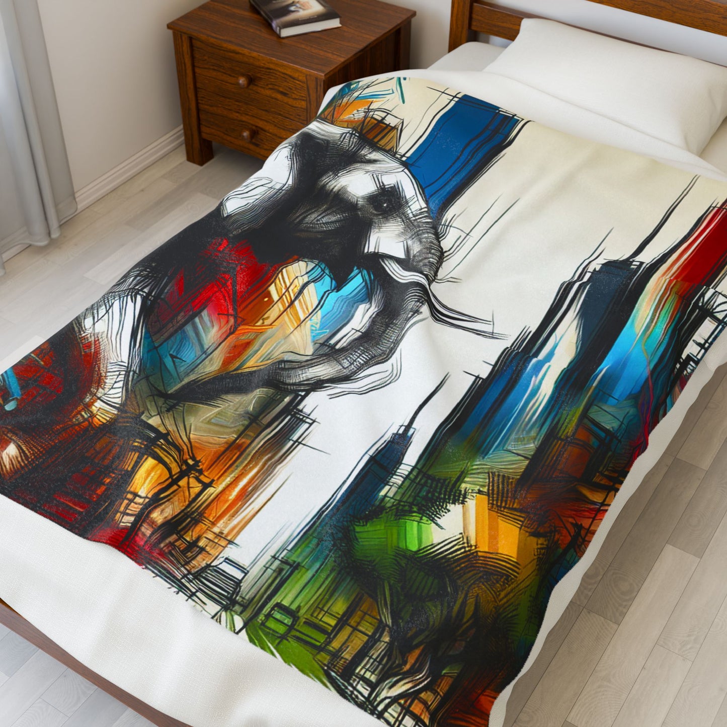 Cityscape with Elephant Illusion - Plush Blanket