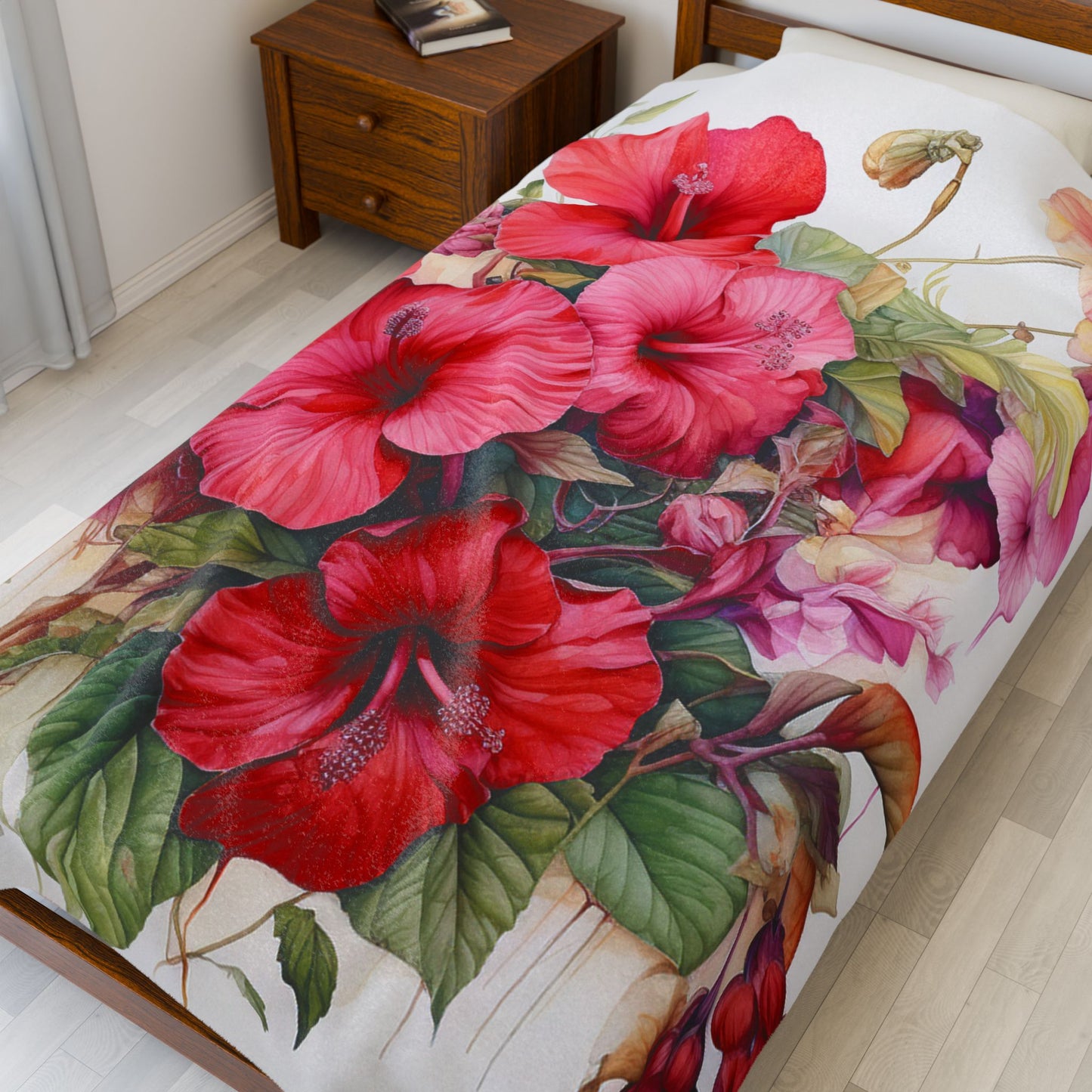 Vibrant Hibiscus Bloom Harmony- Plush Blanket