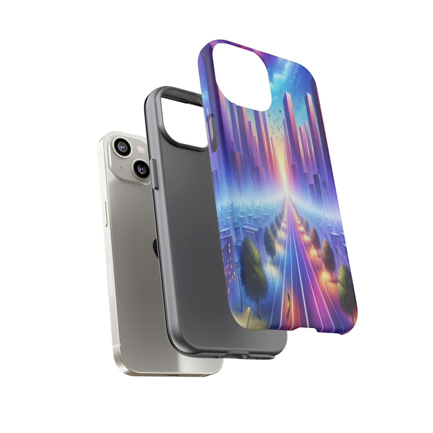 Journey into the Luminous Cityscape - Phone Case