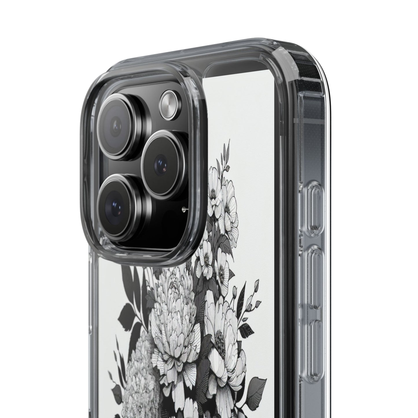 Transparent Floral Arrangement in Black and White Iphone Case Compatible With Iphone 16 15 14 - Clear Phone Cover