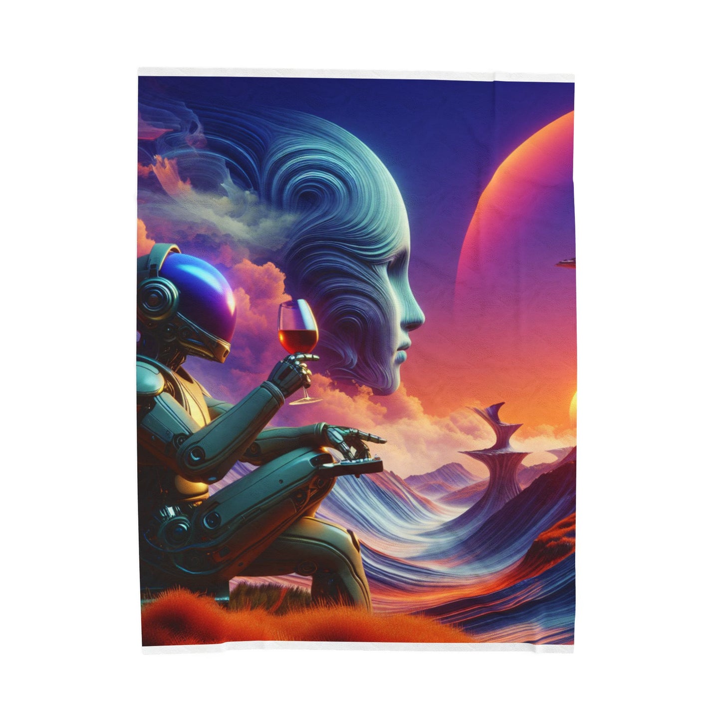 Robo Dreamscape in the Dawn of AI - Plush Blanket