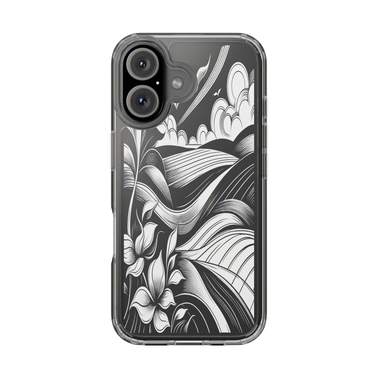 Transparent Curved Lines and Petals Iphone Case Compatible With Iphone 16 15 14 - Clear Phone Cover