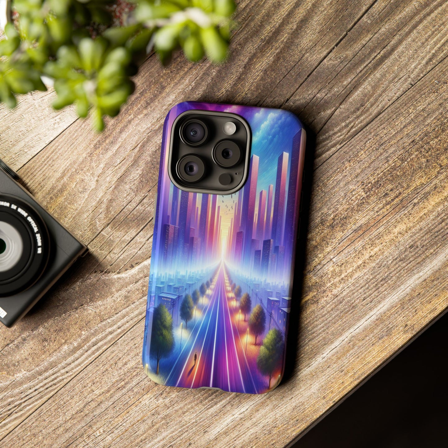 Journey into the Luminous Cityscape - Phone Case