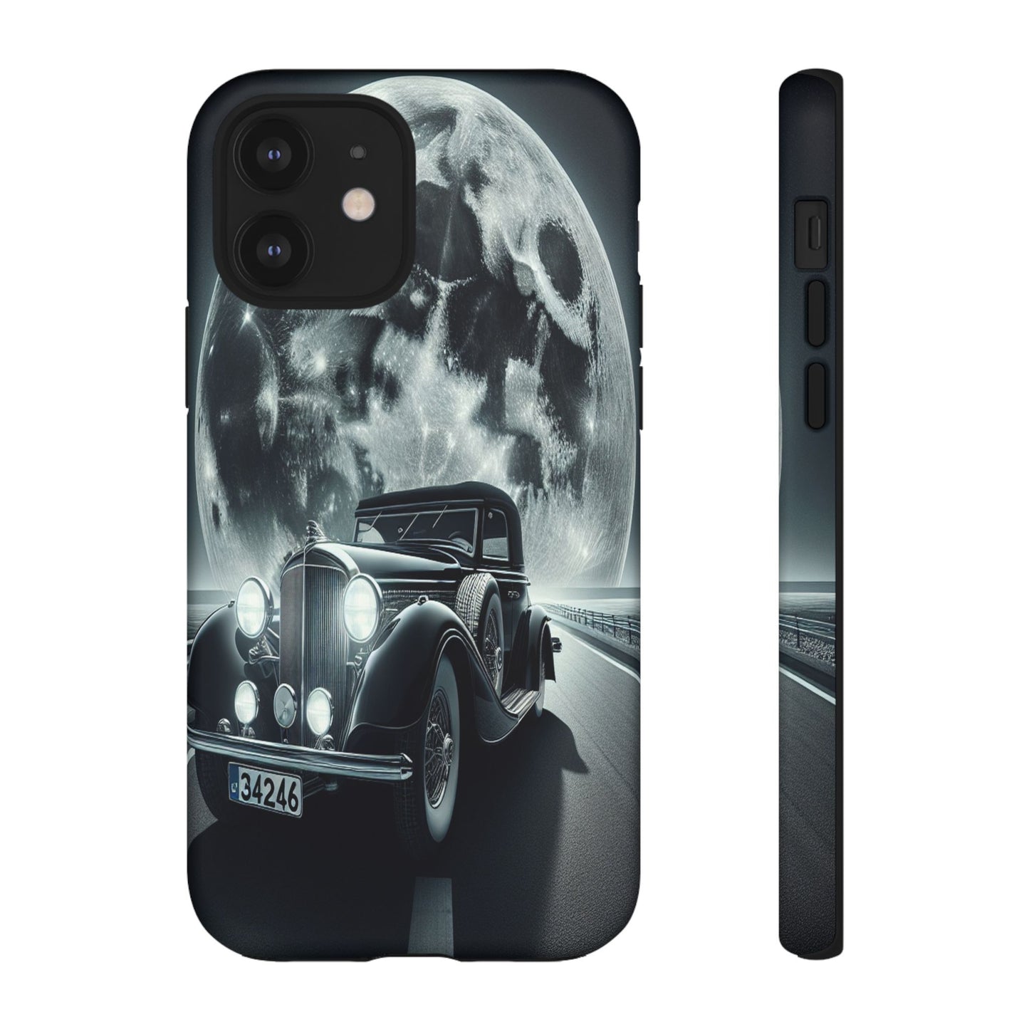 Moonlit Journey with Classic Car - Phone Case