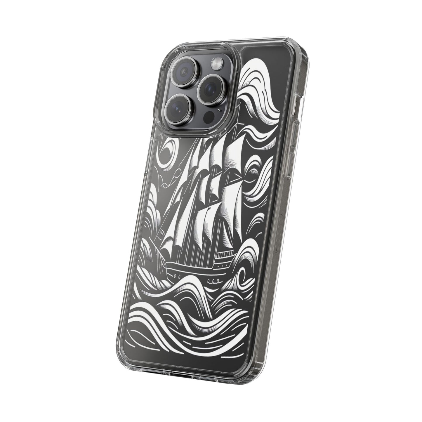 Transparent Journey on the Waves Iphone Case Compatible With Iphone 16 15 14 - Clear Phone Cover