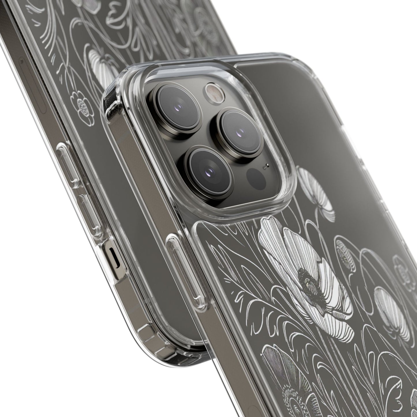 Transparent Black and White Floral Design Iphone Case Compatible With Iphone 16 15 14 - Clear Phone Cover