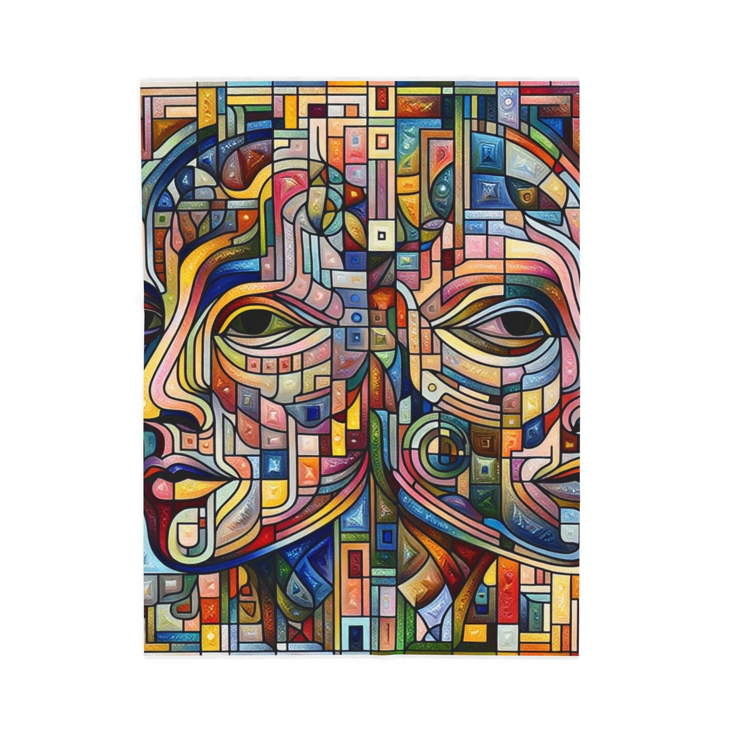 Faces in Fragmented Harmony - Plush Blanket