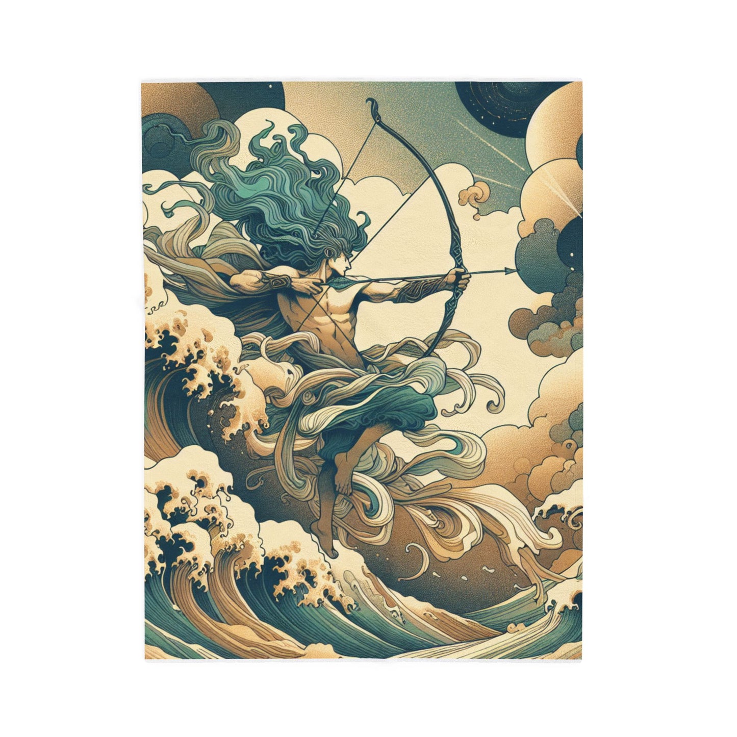 Celestial Archer in Ocean Waves - Plush Blanket