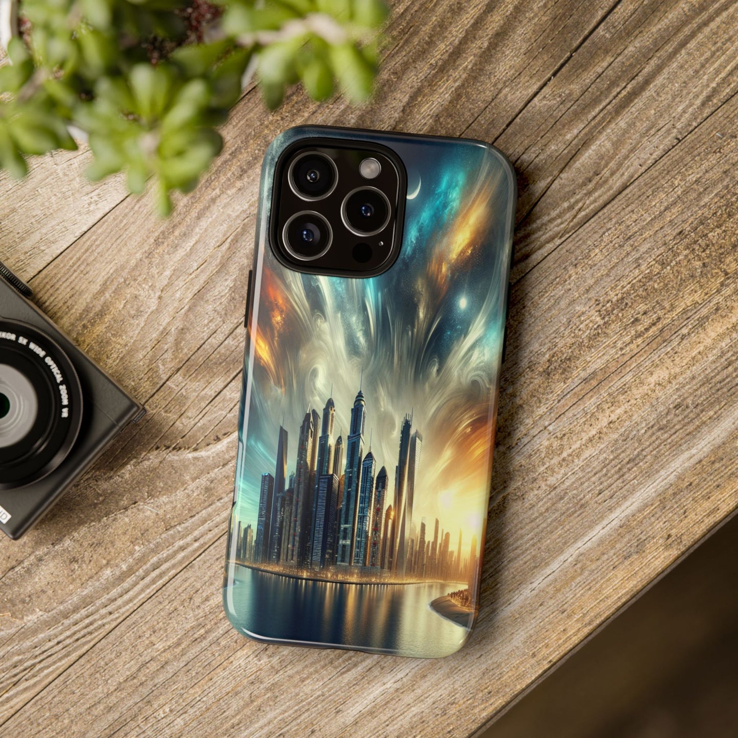 Cityscape under Celestial Tapestry - Phone Case
