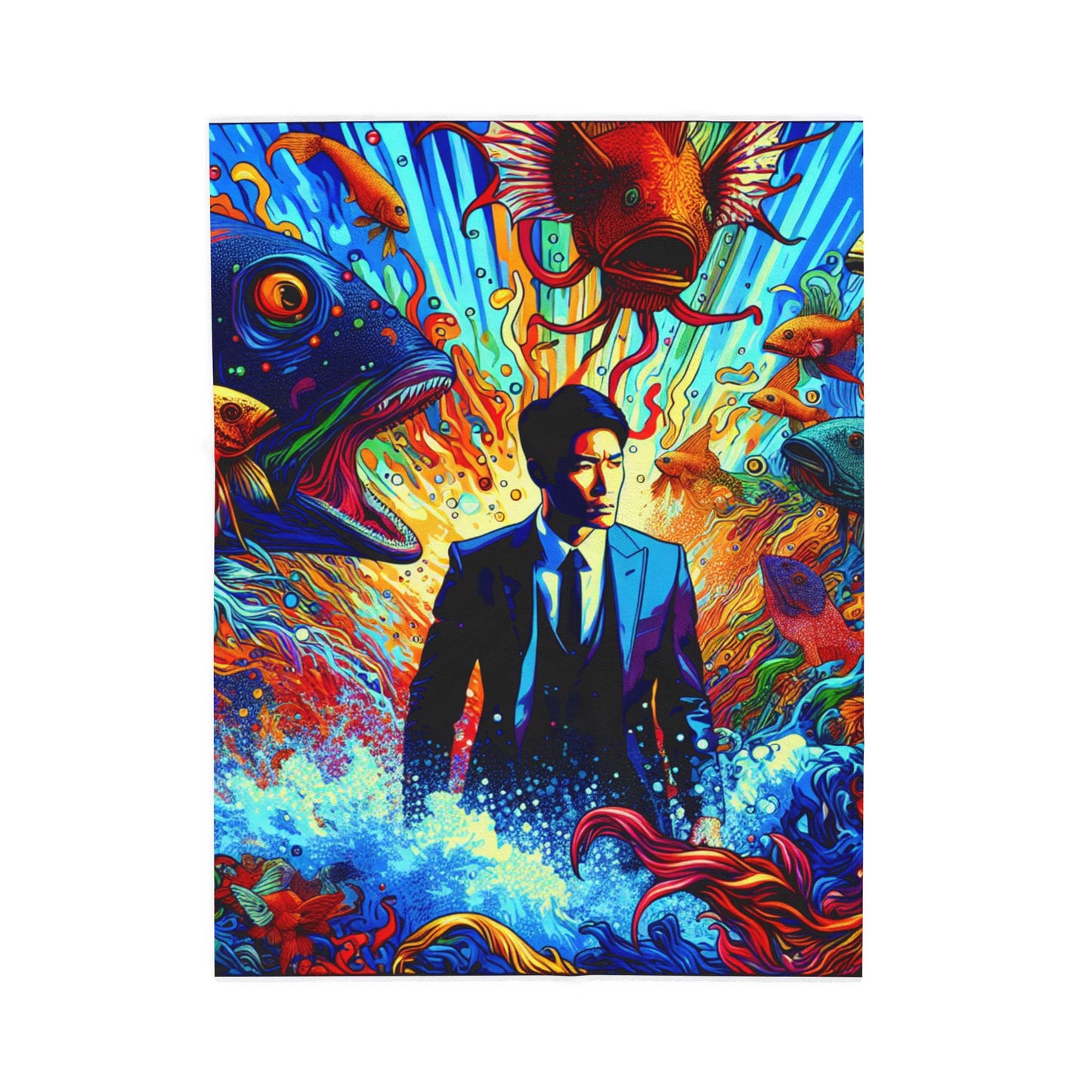 Man in the Sea of Fishes - Plush Blanket