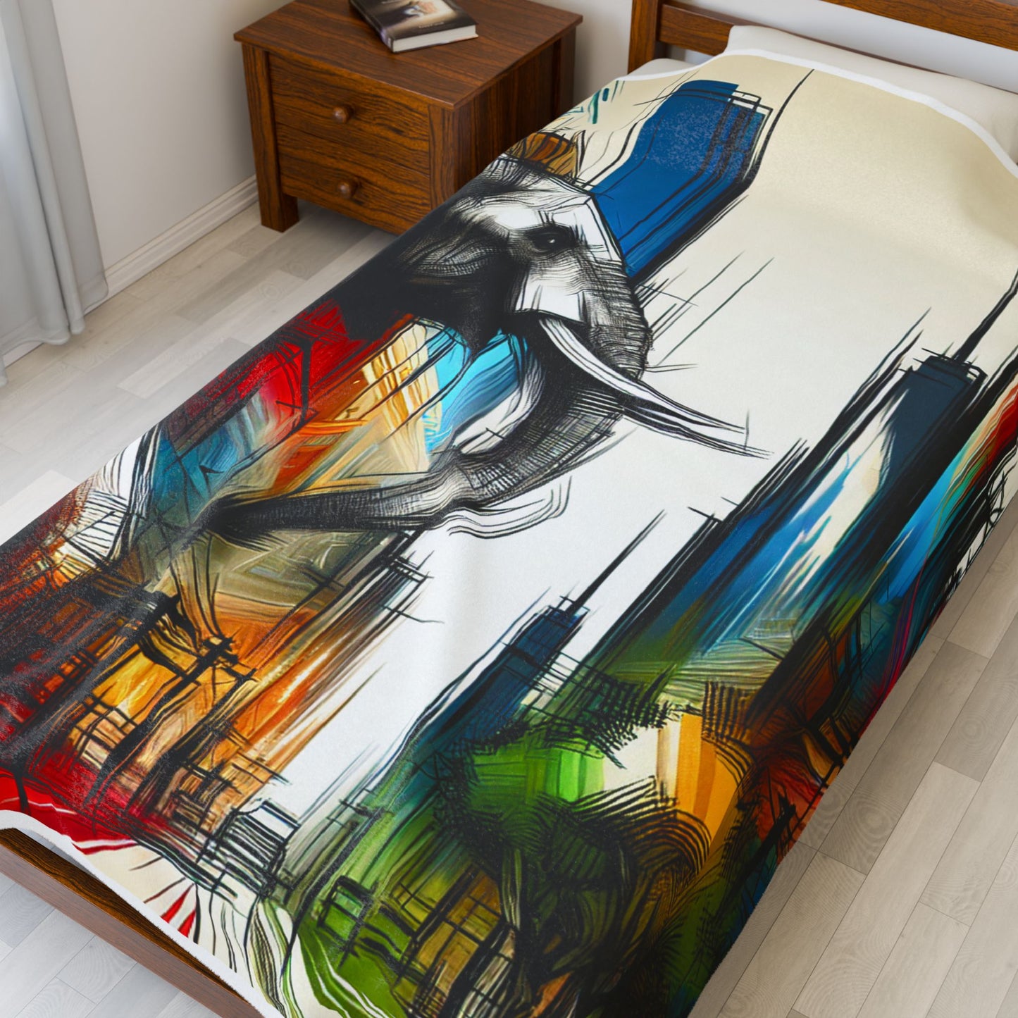 Cityscape with Elephant Illusion - Plush Blanket