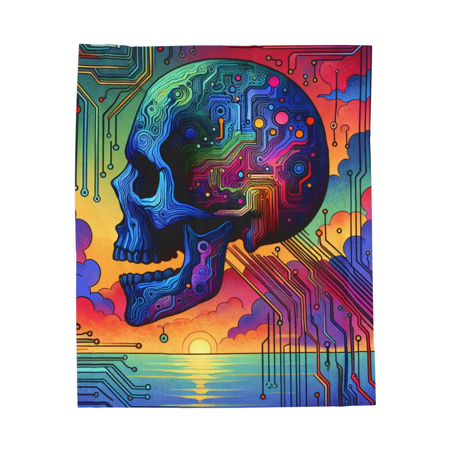 Technological Fusion Skull - Plush Blanket