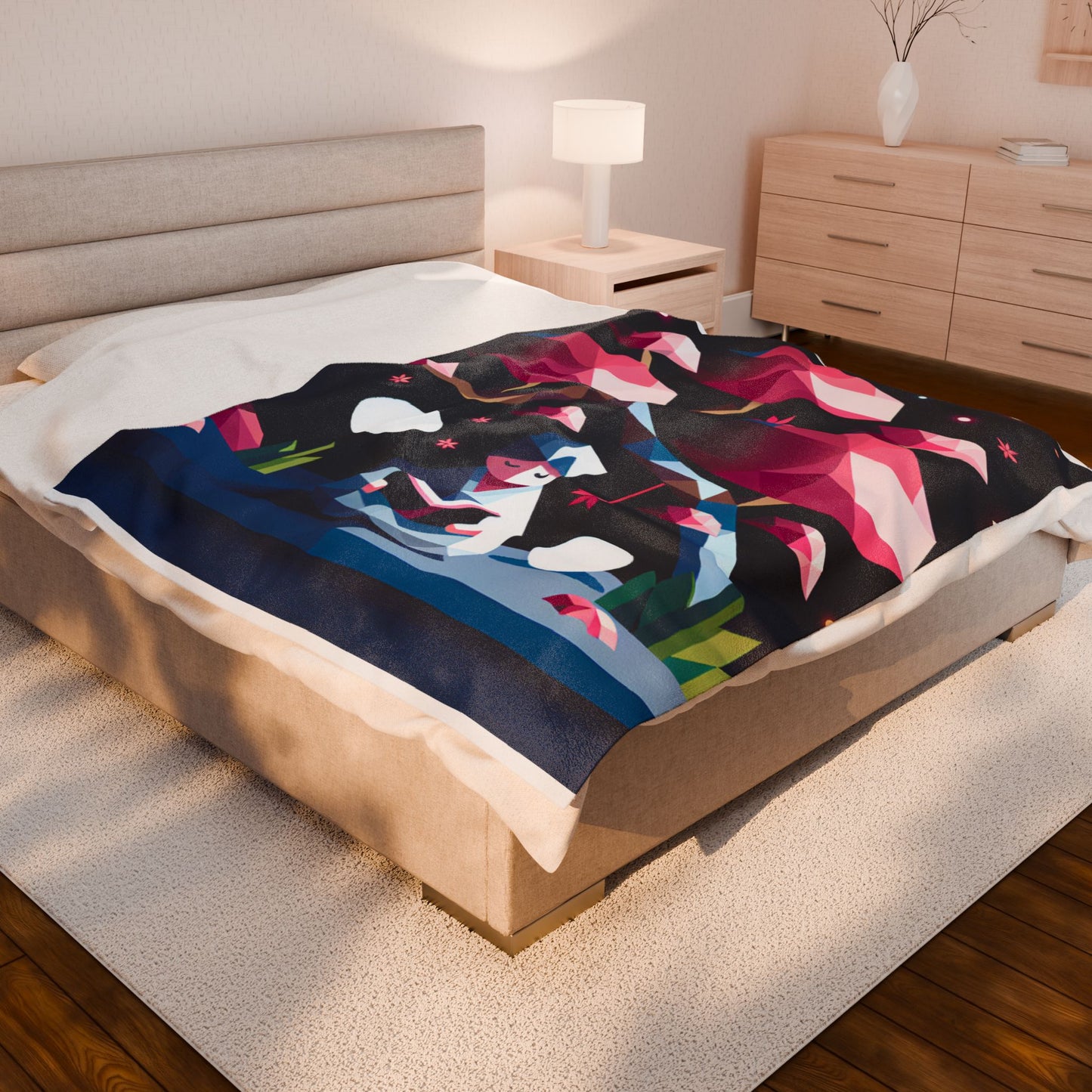 Quiet Contemplation Under Geometric Trees - Plush Blanket