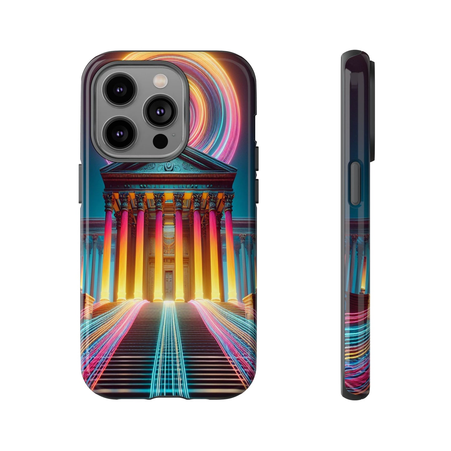 Illuminated Landmark with Colorful Trails - Phone Case