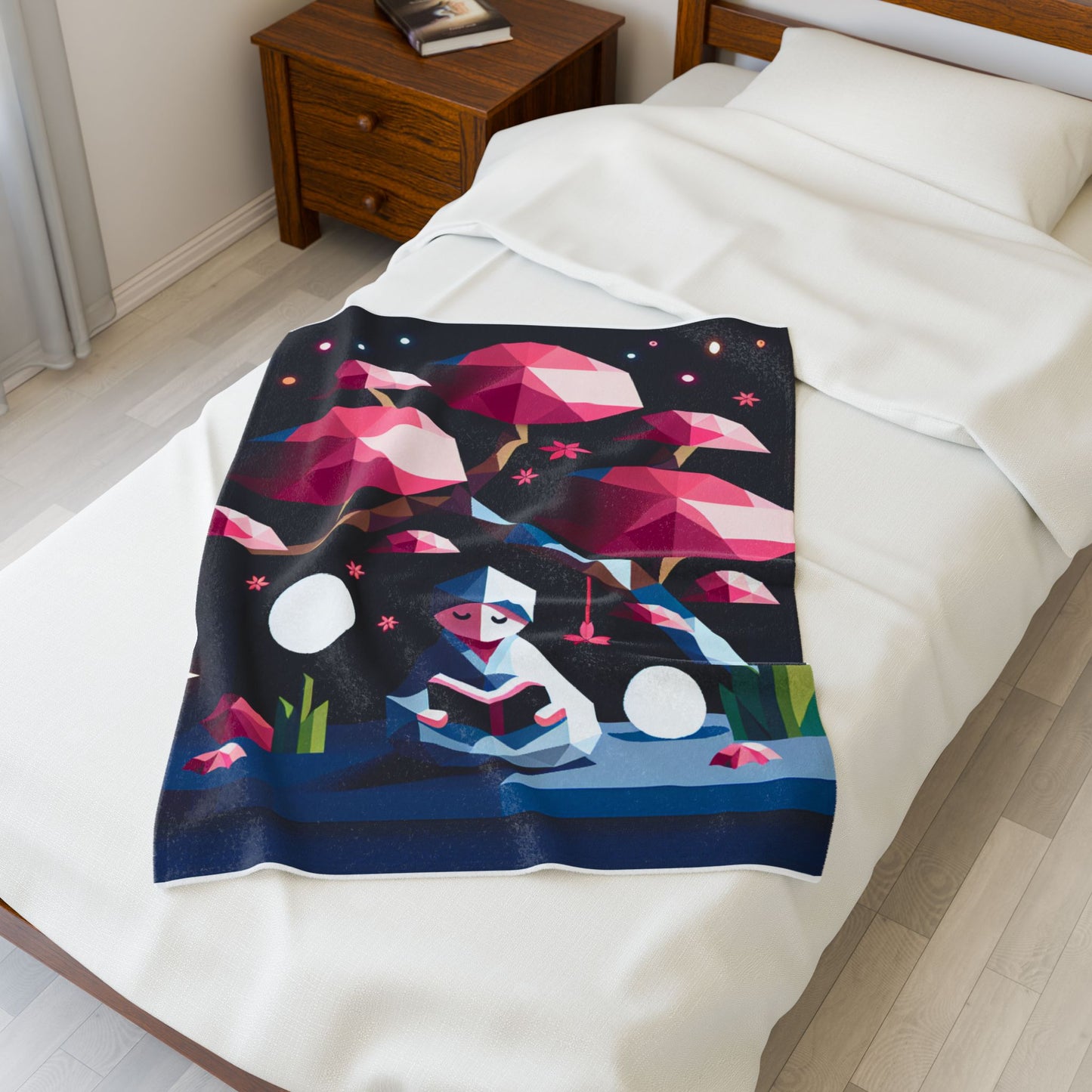 Quiet Contemplation Under Geometric Trees - Plush Blanket