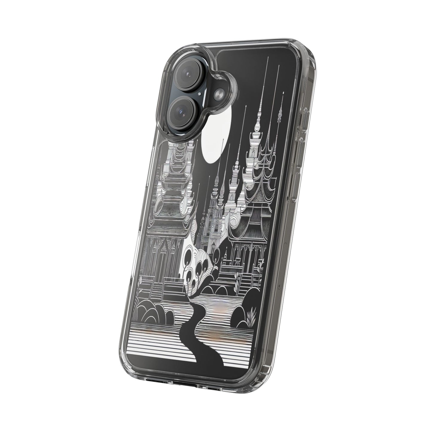 Transparent Temple Silhouette Under Bright Moon Iphone Case Compatible With Iphone 16 15 14 - Clear Phone Cover