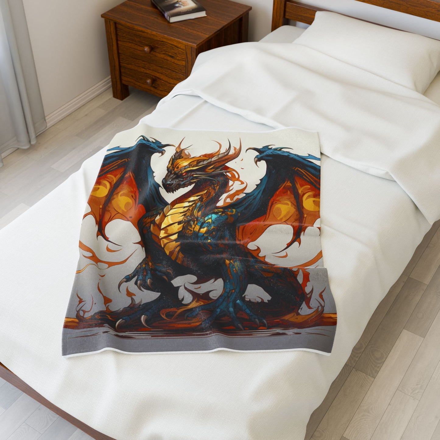 Fiery Azure Drake Unleashed- Plush Blanket