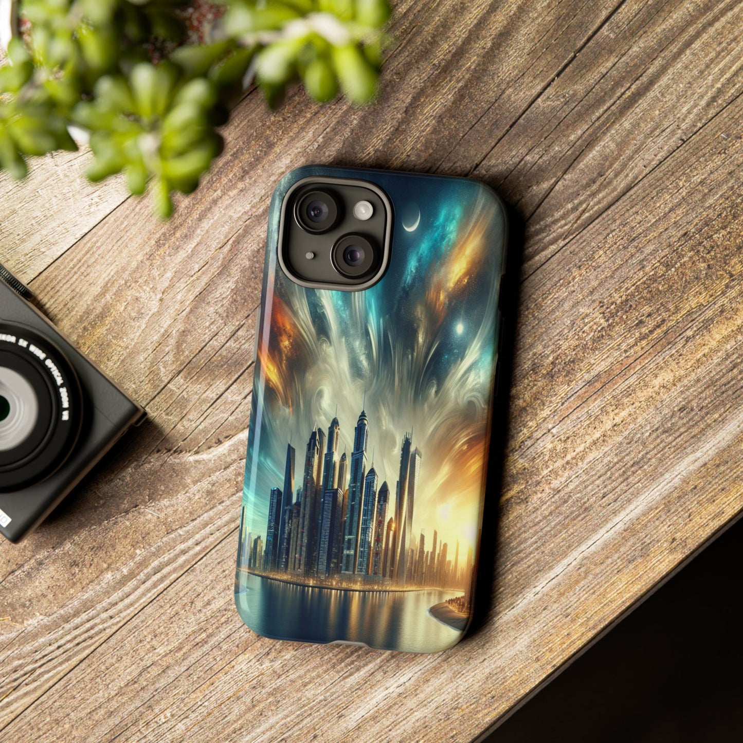 Cityscape under Celestial Tapestry - Phone Case