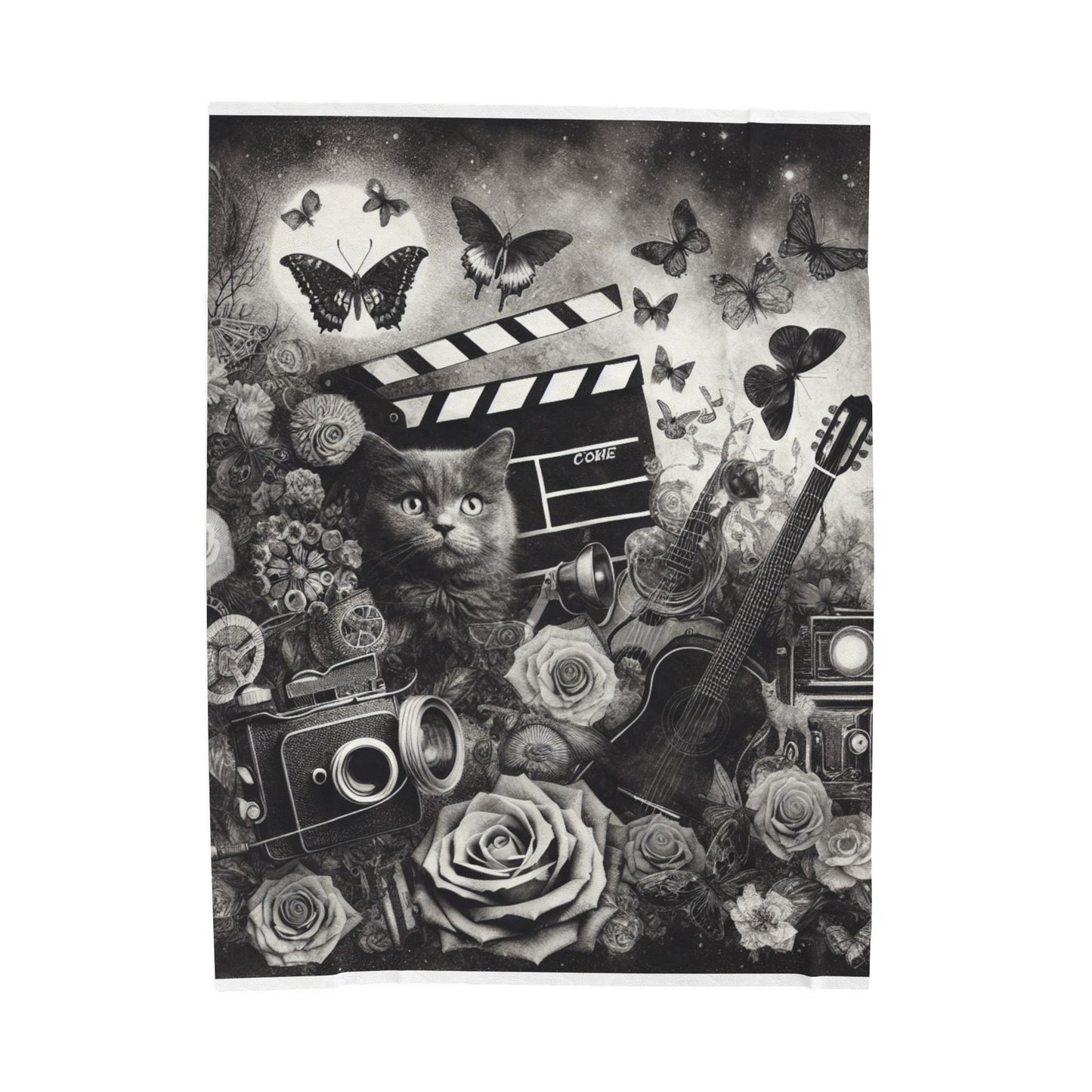 Feline Fantasy and Fluttering Moments - Plush Blanket