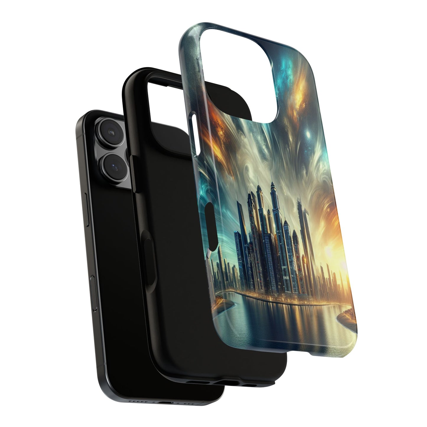 Cityscape under Celestial Tapestry - Phone Case