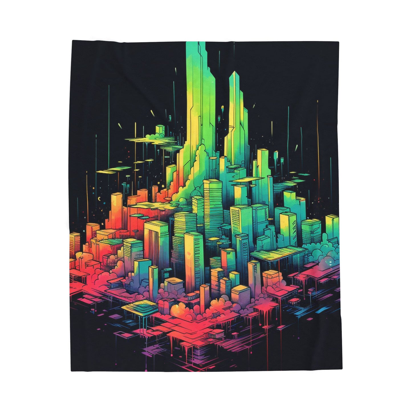 Neon Metropolis Dreamscape- Plush Blanket