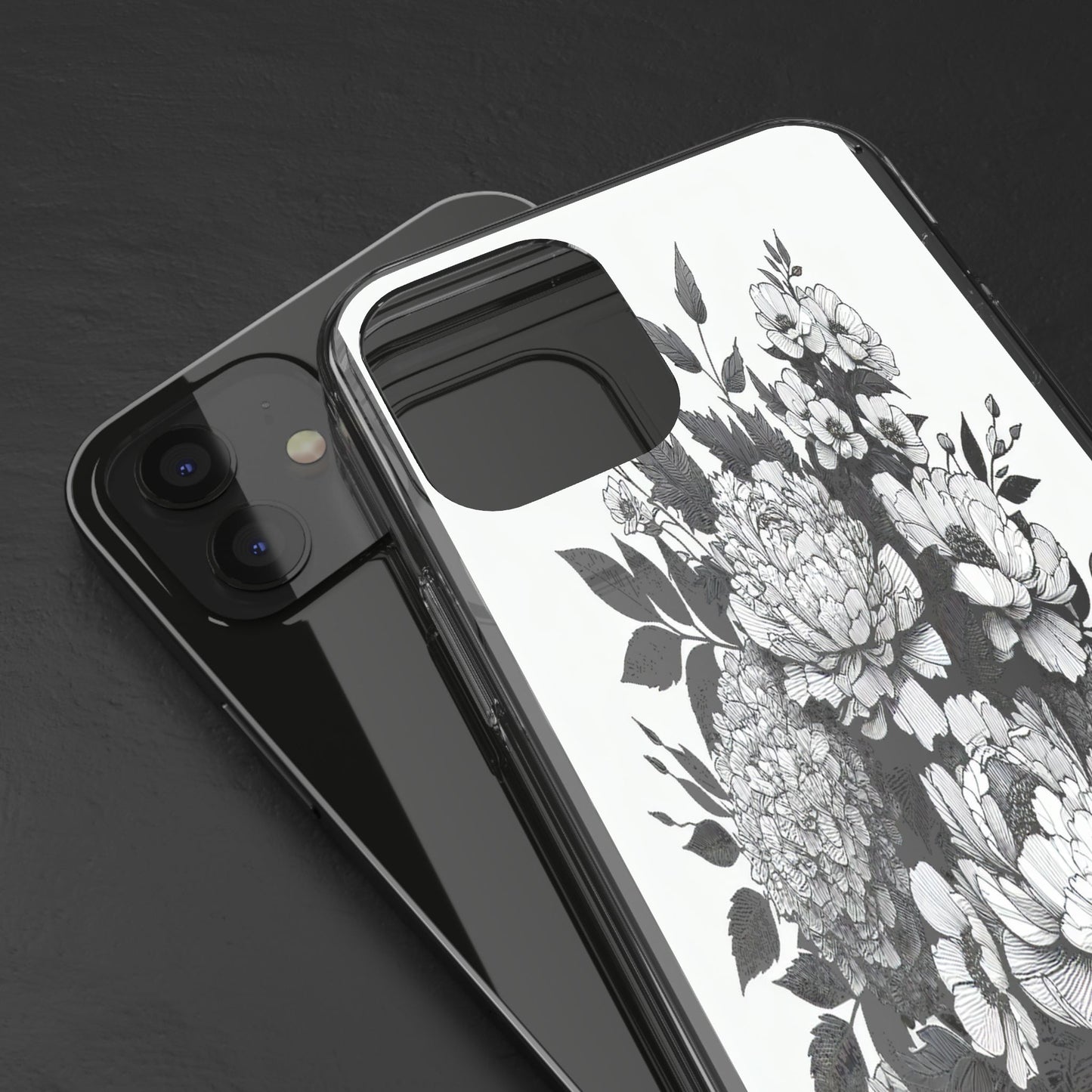 Transparent Floral Arrangement in Black and White Iphone Case Compatible With Iphone 16 15 14 - Clear Phone Cover