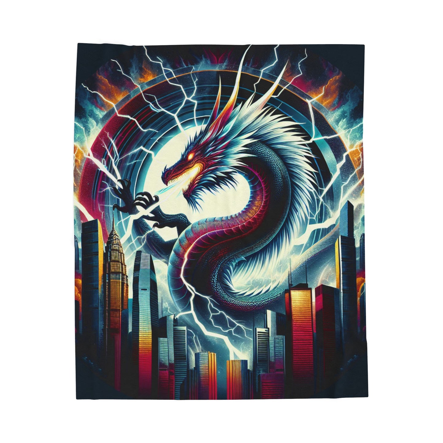 Dragon's Dominion Over Skyscrapers - Plush Blanket