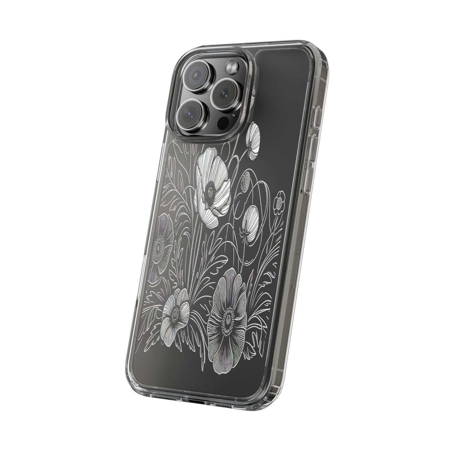 Transparent Black and White Floral Design Iphone Case Compatible With Iphone 16 15 14 - Clear Phone Cover