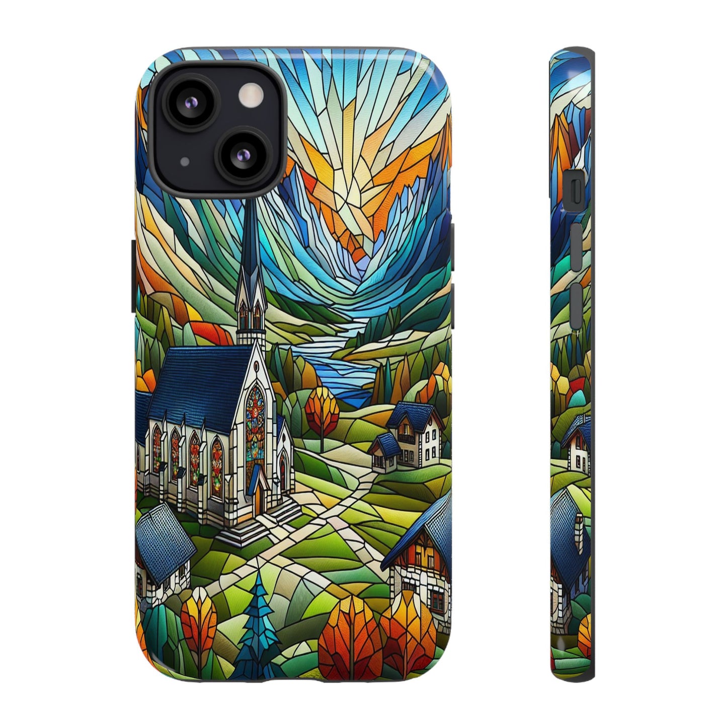 Stained Glass Countryside Scene - Phone Case