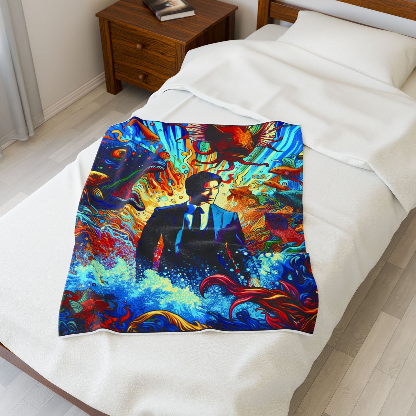 Man in the Sea of Fishes - Plush Blanket