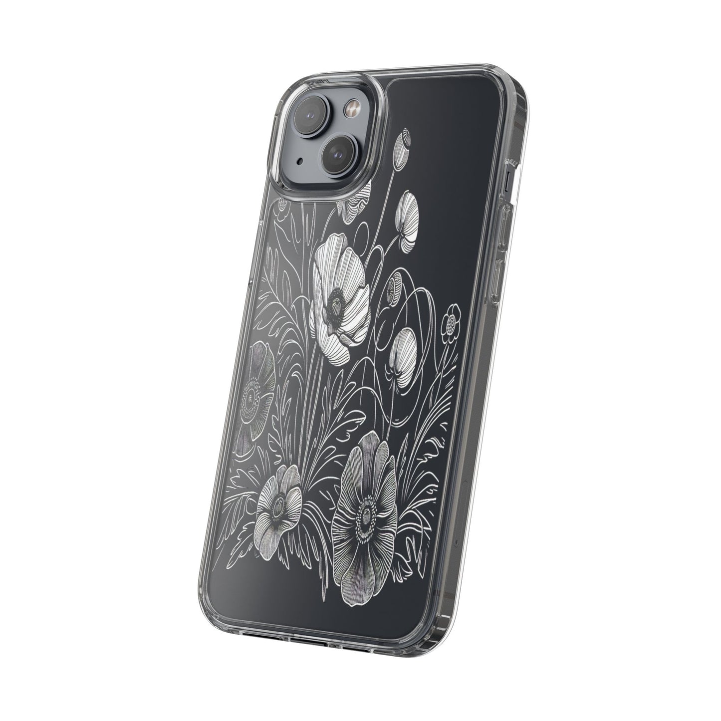 Transparent Black and White Floral Design Iphone Case Compatible With Iphone 16 15 14 - Clear Phone Cover