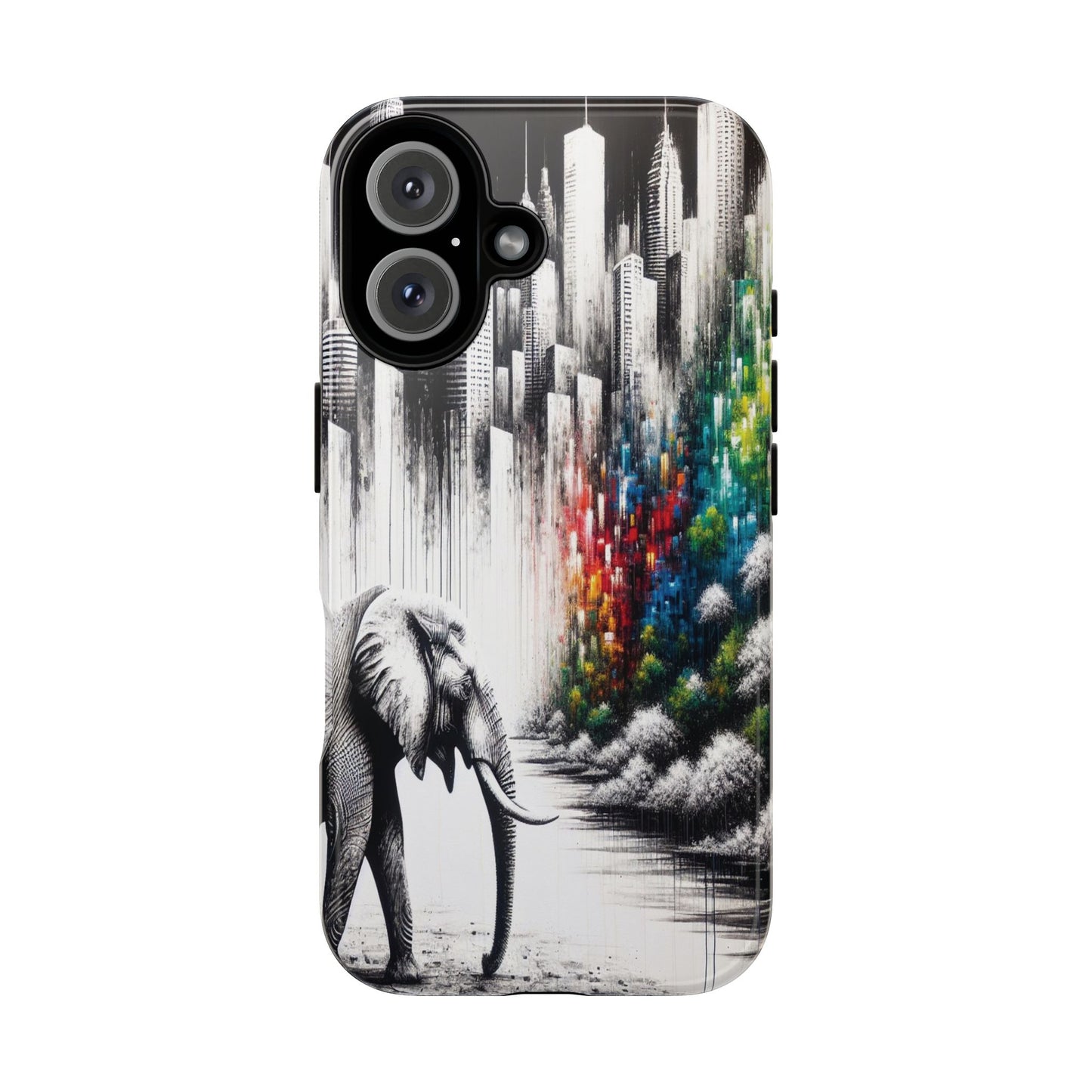 Protective Elephant's Journey Through the Cityscape Iphone Case Compatible With Iphone 16 15 14 - Phone Cover