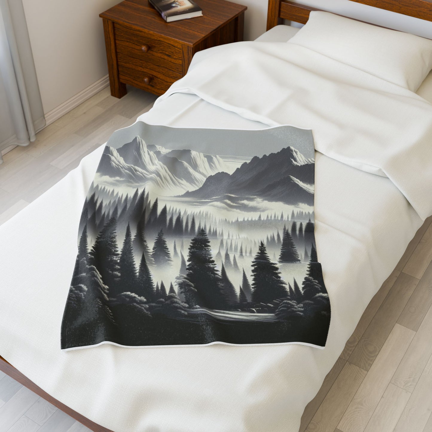 Enigmatic Peaks in Misty Morning - Plush Blanket