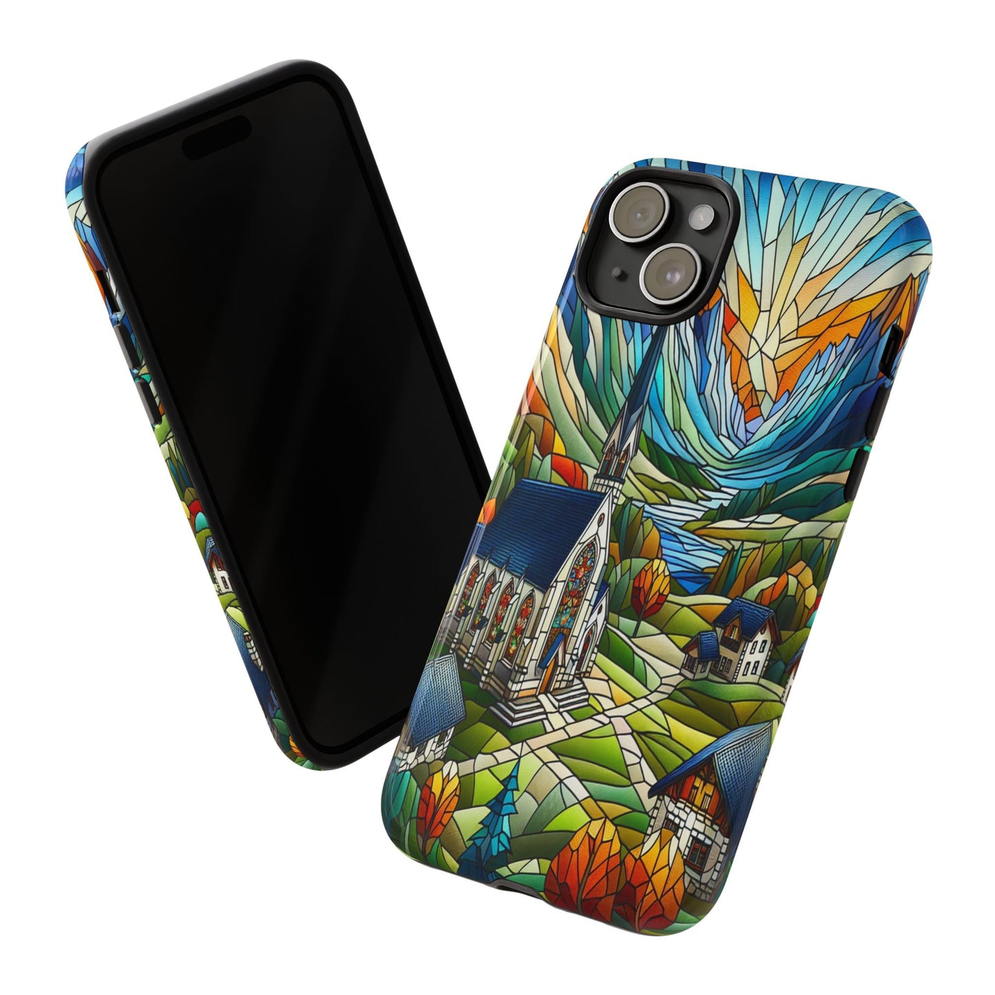 Stained Glass Countryside Scene - Phone Case