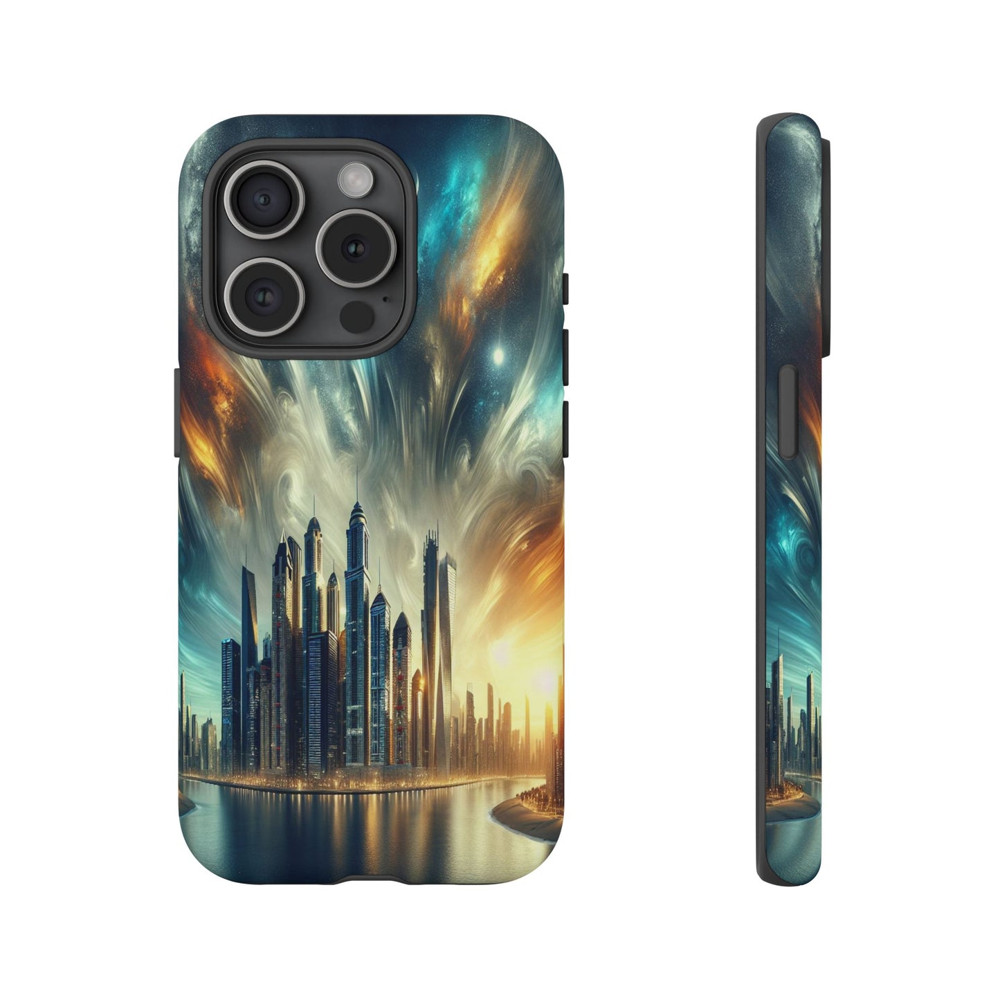 Cityscape under Celestial Tapestry - Phone Case
