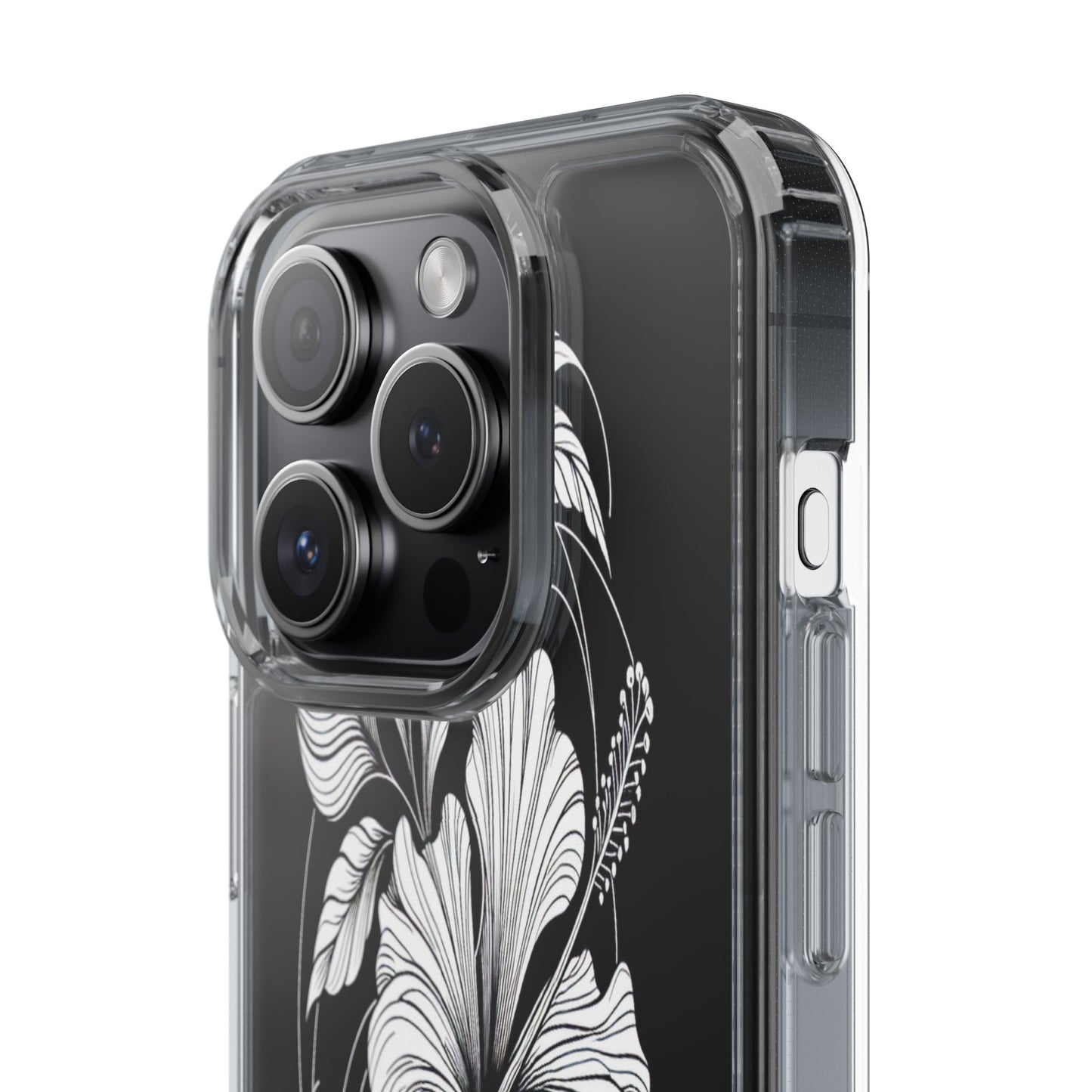 Transparent Hibiscus Design in Black and White Iphone Case Compatible With Iphone 16 15 14 - Clear Phone Cover