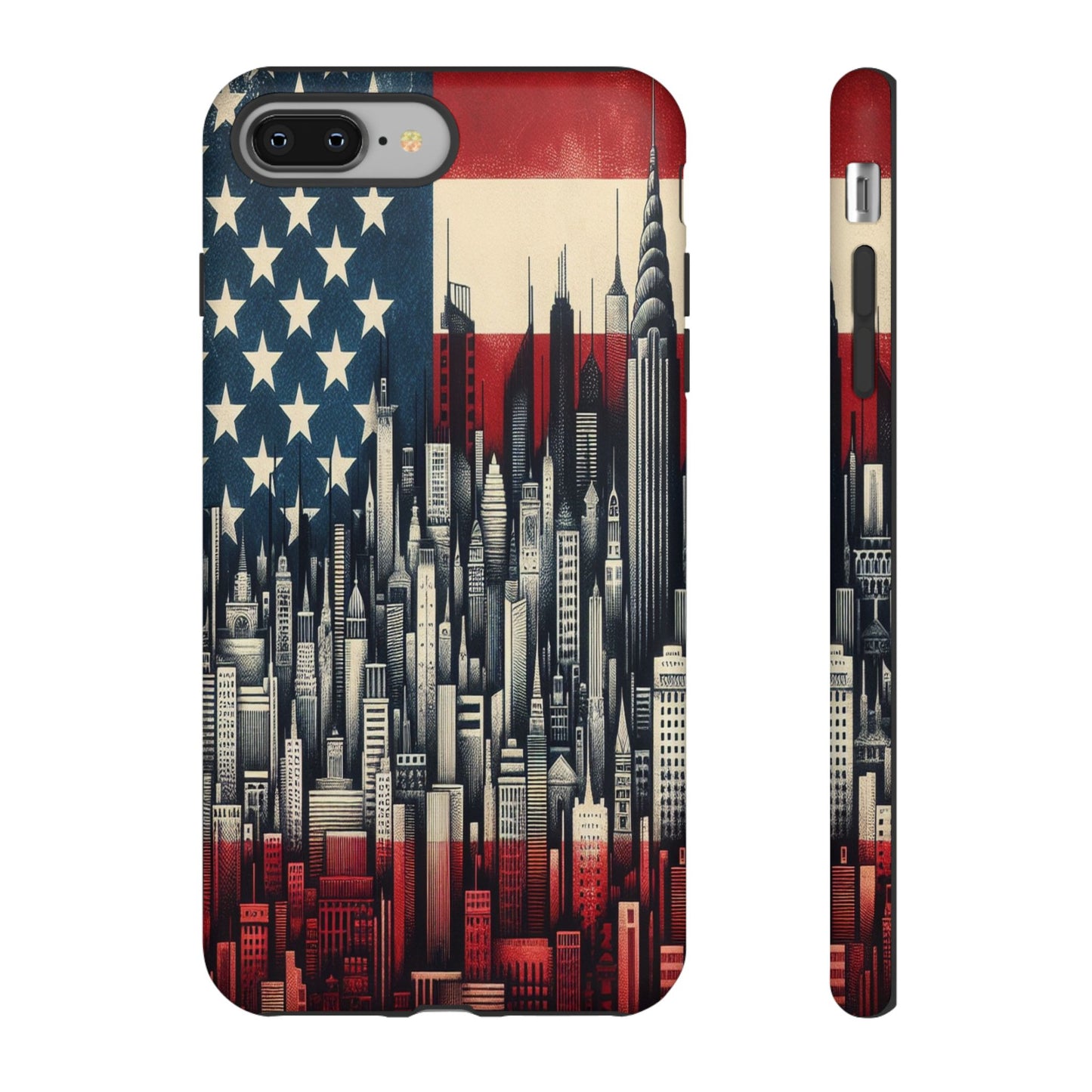 Protective Cityscape with Stars and Stripes Iphone Case Compatible With Iphone 16 15 14 - Phone Cover