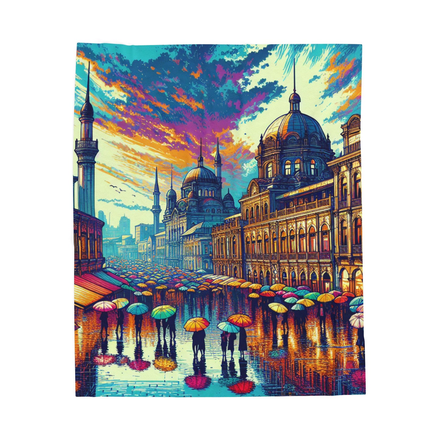 Bustling Rainy Parade - Plush Blanket