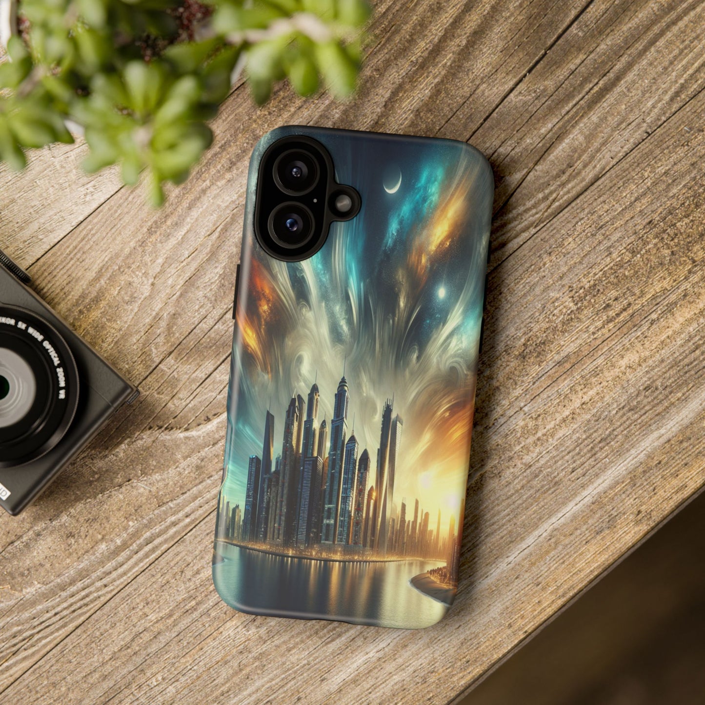 Cityscape under Celestial Tapestry - Phone Case