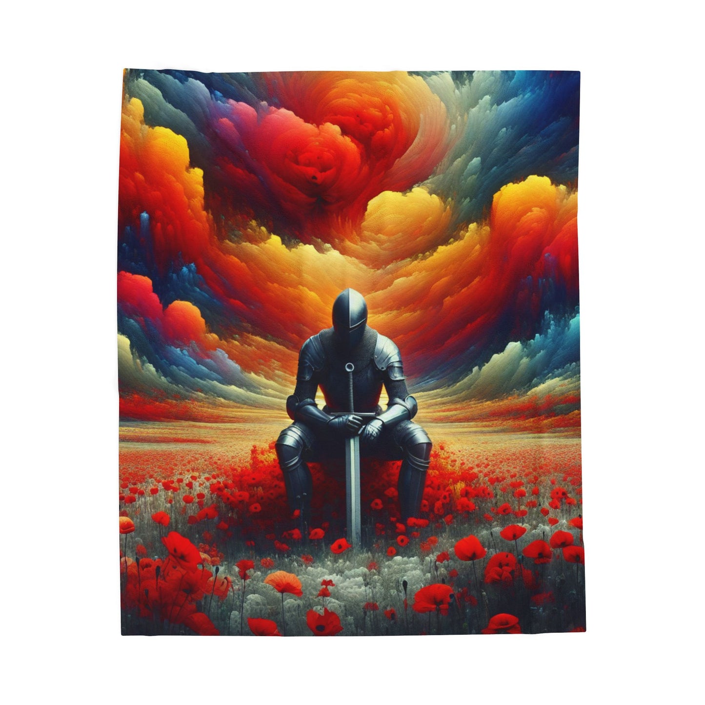 Knight's Contemplation in a Field of Dreams - Plush Blanket