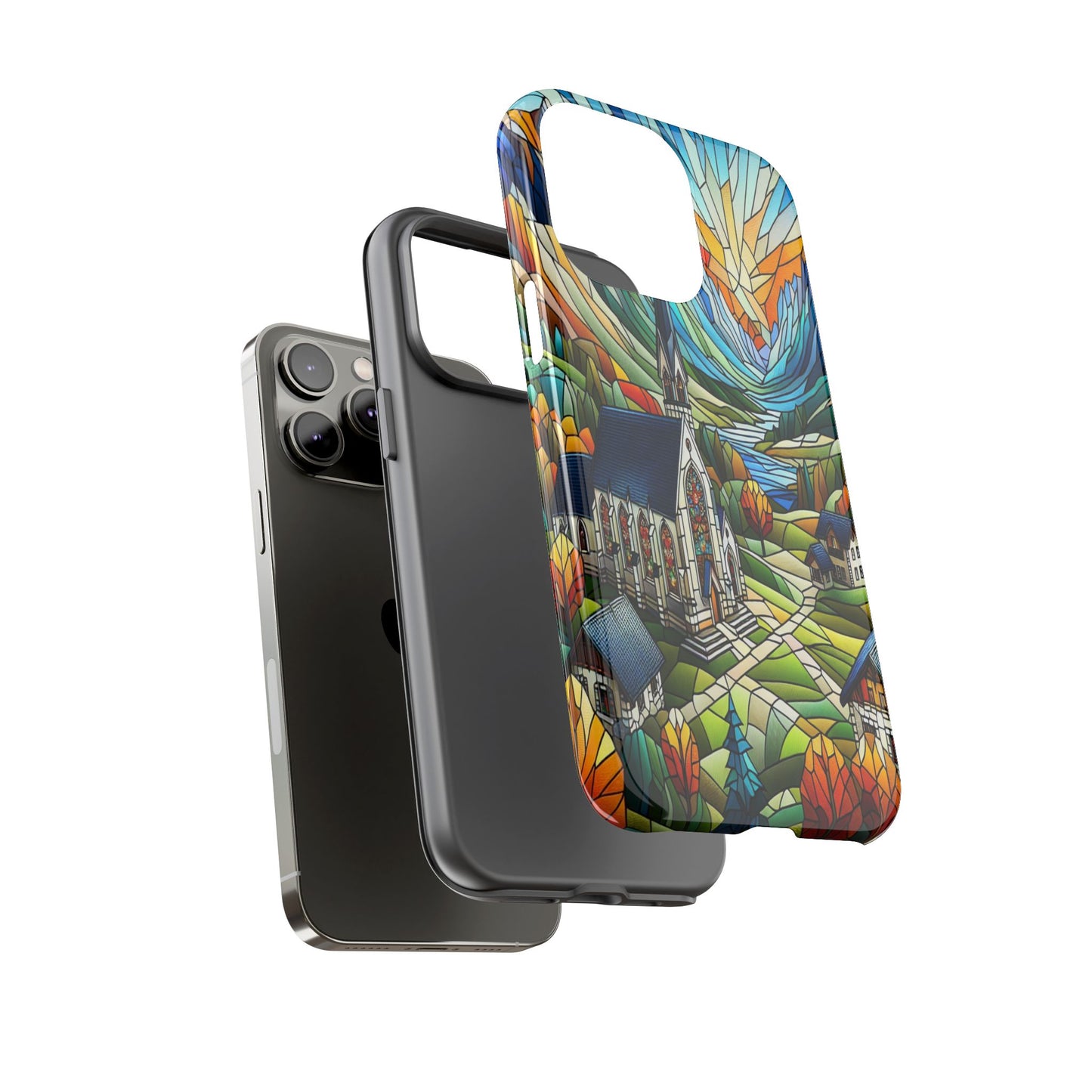 Stained Glass Countryside Scene - Phone Case