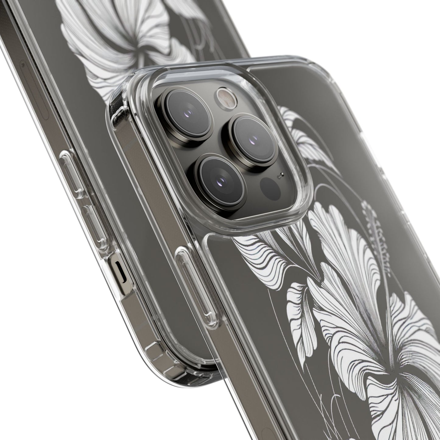 Transparent Hibiscus Design in Black and White Iphone Case Compatible With Iphone 16 15 14 - Clear Phone Cover