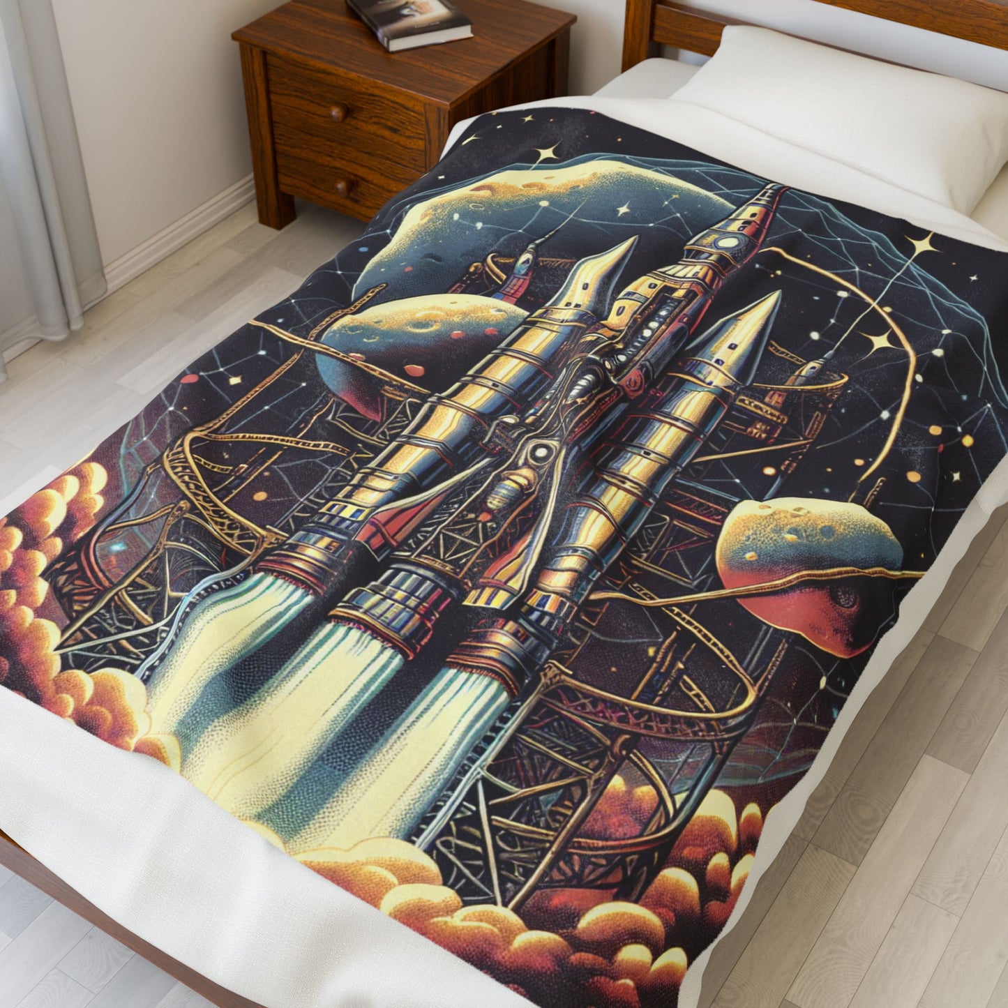 Rocket Voyage to the Stars - Plush Blanket