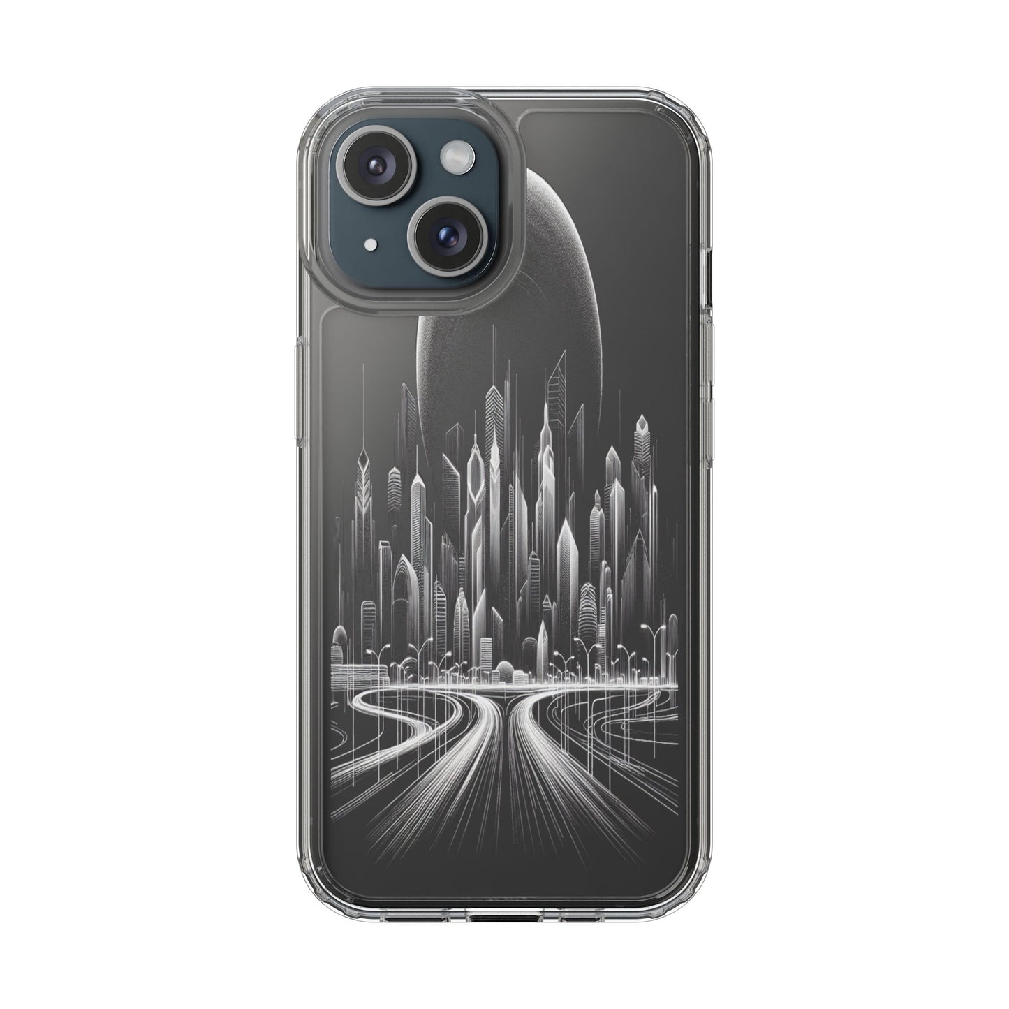 Transparent Futuristic Skyline Journey Iphone Case Compatible With Iphone 16 15 14 - Clear Phone Cover